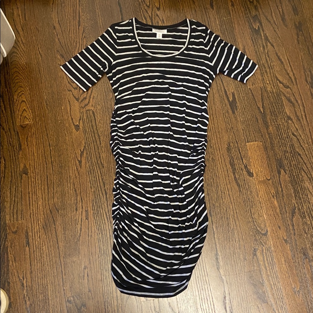 Black and Grey Striped Maternity Dress